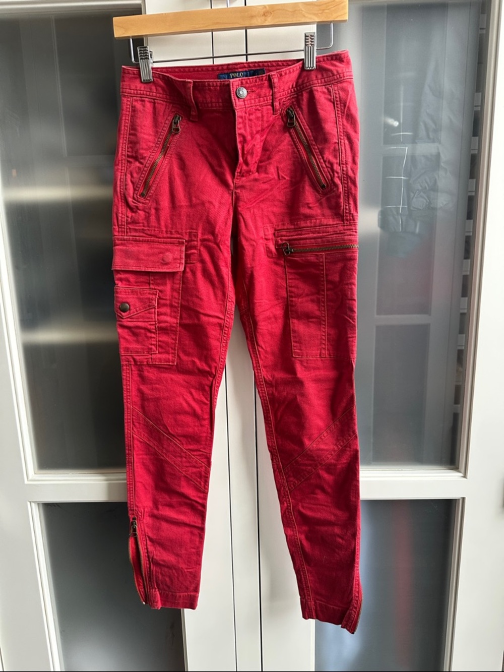 Ralph Lauren Bright Red Zip Cargo Ankle Pants